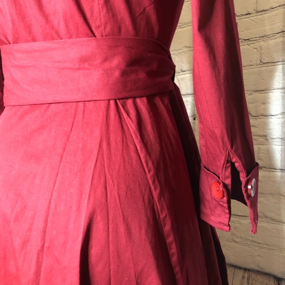 Red long sleeve a line dress w/ criss cross front - Picture 6 of 16
